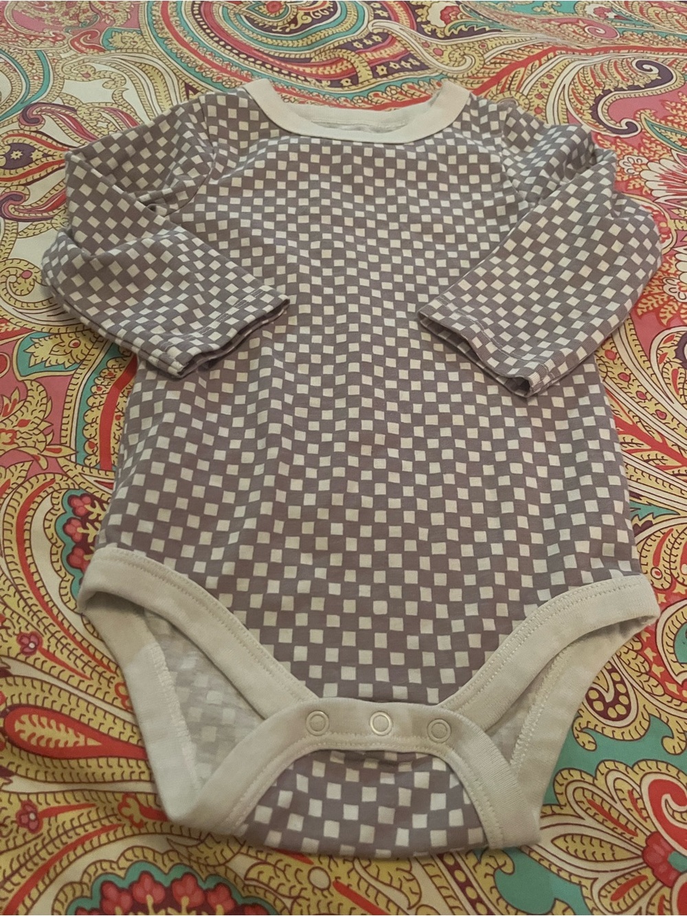 Cat & Jack Gray and White Checkered Long-Sleeve One-Piece